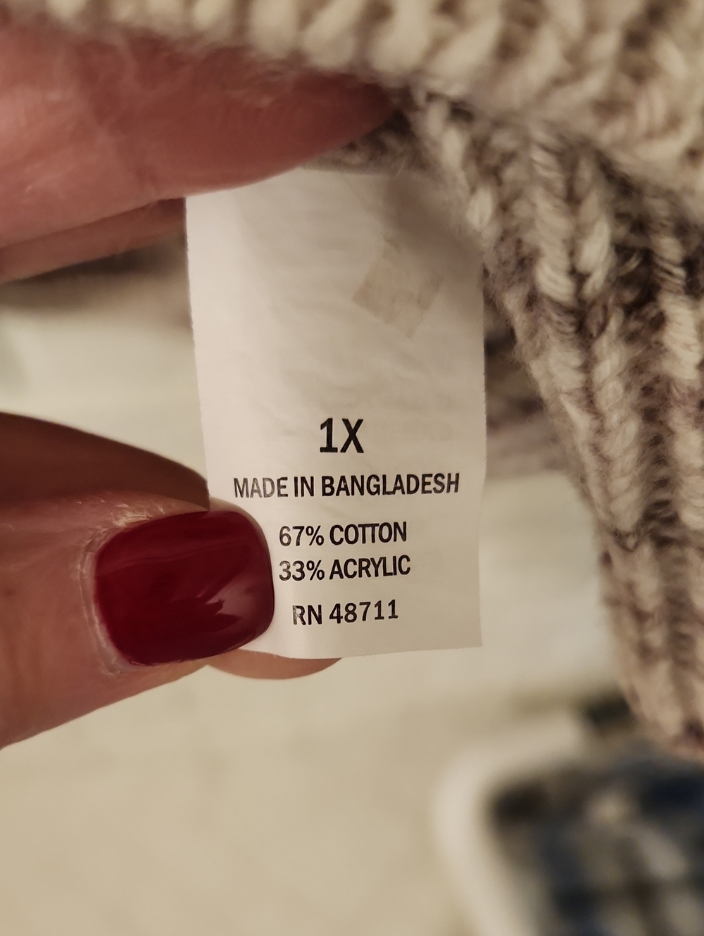 Falls Creek Cream and Burgundy Marled Crew Neck Sweater HAS FLAW - Picture 5 of 8